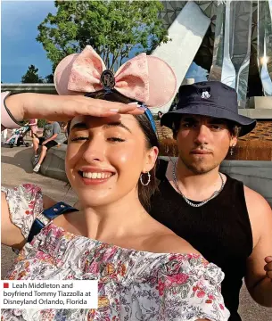  ?? ?? ■ Leah Middleton and boyfriend Tommy Tiazzolla at Disneyland Orlando, Florida
