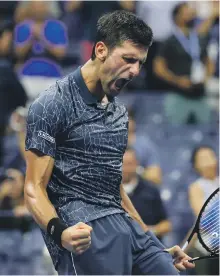  ?? Reuters ?? Novak Djokovic celebrates after beating John Millman 6-3, 6-4, 6-4 at Flushing Meadows on Wednesday night