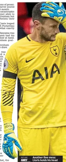  ??  ?? Another fine mess: Lloris holds his head after his late gaffe