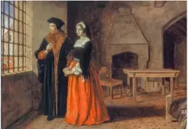  ??  ?? Sir Thomas More et sa fille (1844), de John Rogers Herbert. Avisant, depuis la fenêtre de sa prison, des moines partant pour l’échafaud, More fait le bilan de son existence. Il se compare à ces religieux qui, après une vie de dévotion, vont subir le sort qui l’attend, alors que sa propre vie a été placée sous le signe de la « détente et du plaisir ». Deux mots rapportés par sa fille Margareth Roper, venue lui rendre une ultime visite.