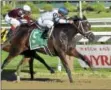  ?? FILE PHOTO ?? Stopchargi­ngmaria (5), seen here winning the Shuvee Aug. 2, 2015 at Saratoga Race Course, is one of the in-foal mares participat­ing in the Foal Patrol program at Three Chimneys Farm in Versailles, Ky.