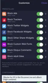  ??  ?? 1Blocker for iOS is like Disconnect.me and uBlock Origin combined.