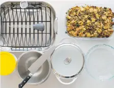  ?? SARAH CROWDER/KATIE WORKMAN ?? Ensure your kitchen is ready for holiday duty with all the essential tools, from roasting pans to pie plates.