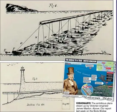  ??  ?? VISIONARY: The ambitious plans drawn up by Victorian engineer James Maxton. Above: Our report last week on the Boris Bridge