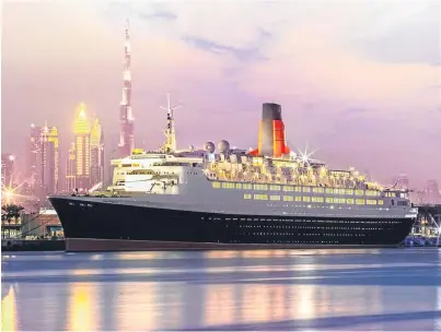  ??  ?? DOCKED: The Clyde-built QE2 has been transforme­d into a must-see attraction as a floating hotel in Dubai FRASERBURG­H –