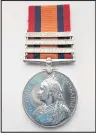  ??  ?? ■ The Queen’s South Africa Medal awarded in the Boer War to Dr Robert Stamford.