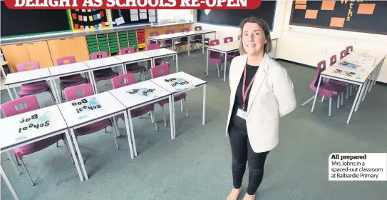  ??  ?? All prepared
Mrs Johns in a spaced-out classroom at Balbardie Primary