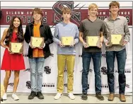  ?? ?? The following Siloam Springs cross country runners earned Class 5A All-State honors for the 2022 season: (from left) Vanessa Frias, Tommy Seitz, Chance Cunningham, Nathan Hawbaker and Levi Fox.