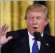  ?? MANUEL BALCE CENETA — ASSOCIATED PRESS ?? President Donald Trump speaks in the East Room of the White House on Wednesday.