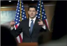  ?? JOSE LUIS MAGANA — THE ASSOCIATED PRESS ?? Speaker of the House Paul Ryan, R-Wis. speaks during his weekly news conference on Capitol Hill, Thursday in Washington. Ryan says whoever wrote an anonymous New York Times opinion column claiming officials in President Donald Trump’s administra­tion are preventing Trump from carrying out his worst instincts is “living in dishonesty” and shouldn’t work for him.