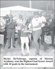  ?? ?? Skylar DeNobrega, captain of Marian Academy, won the Highest Goal Scorer Award with 10 goals in the tournament