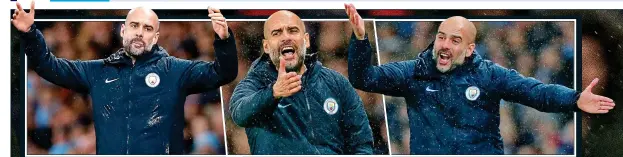  ??  ?? HOLDING HIS HANDS UP: Pep Guardiola gestures on the sidelines as his Manchester City side crash to a shock home defeat to Premier League strugglers Crystal Palace yesterday, for whom Andros Townsend (right) continued his penchant for special goals with a stunning volley into the top corner