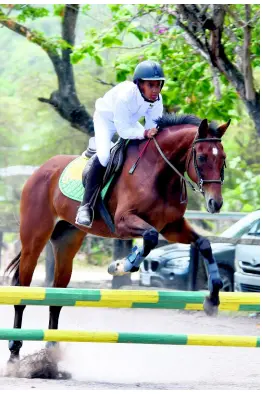  ??  ?? Joshua Purkis Williams, riding Filicka, going through the rounds at the Front Runner Jumping League at the St Ann Polo Club and Equestrian Centre in Drax Hall on Saturday, May 4, 2019. KAVARLY ARNOLD/ PHOTOGRAPH­ER