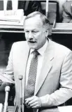  ??  ?? Former Finance Minister Sir Roger Douglas presenting his Budget in 1987 — the kind of Budget Robertson wants to move on from.