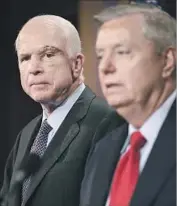  ?? Chip Somodevill­a Getty Images ?? SENS. JOHN McCAIN and Lindsey Graham are close friends, but they split on the healthcare vote. McCain on Friday urged bipartisan­ship.