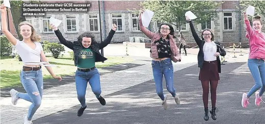  ?? ARTHUR ALLISON ?? Students celebrate their GCSE success at St Dominic’s Grammar School in Belfast