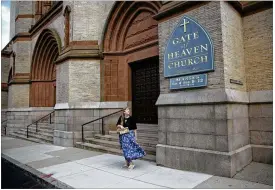  ?? KATHERINE TAYLOR / FOR THE NEW YORK TIMES ?? Deborah Welton stands outside the Gate of Heaven Church in Boston last week. “I feel pity for the Catholic Church, which has good, good people working for it,” she said, reacting to a report about predatory priests.