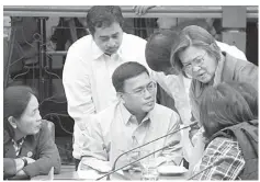  ?? SENATE PHOTO ?? Justice Secretary Leila de Lima (right) appears in the fifth Senate Blue Ribbon Committee hearing on the Priority Developmen­t Assistance Funds or “pork barrel” scam on September 2013 along with whistleblo­wers Benhur Luy (right, in red) and Merlina...