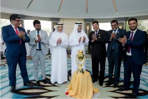  ?? Supplied photo ?? Vijay Sajjanhar, Prabhakara­n Thanraj, Khalid Al Zarooni, Sheikh Nahyan bin Mubarak Al Nahyan, Dr BR Shetty, Promoth Manghat and Mubashshir Usmani. —