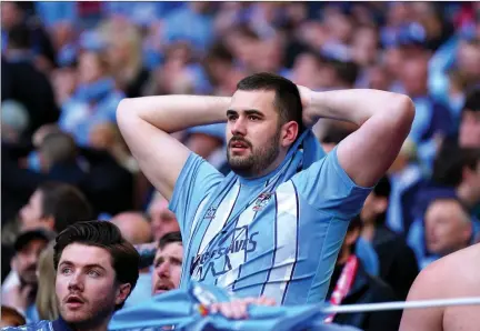  ?? ?? Coventry City supporters were left devastated at Wembley after VAR intervened to chop off their winner