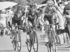  ??  ?? (From right) Italy’s Fabio Aru, Colombia’s Nairo Quintana and Australia’s Richie Porte ride during the 181,5 km ninth stage of the 104th edition of the Tour de France cycling race between Nantua and Chambery. — AFP photo