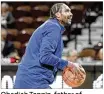  ??  ?? Obadiah Toppin, father of Dayton’s Obi Toppin, shoots in a contest during Sunday’s game against Tulsa.