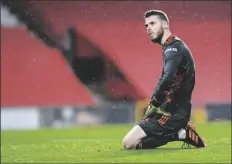  ?? ASSOCIATED PRESS ?? MANCHESTER UNITED’S GOALKEEPER DAVID DE GEA reacts after Sheffield United’s Oliver Burke scored his team’s second goal during the English Premier League match between Manchester United and Sheffield United at Old Trafford, Manchester, England, on Wednesday.