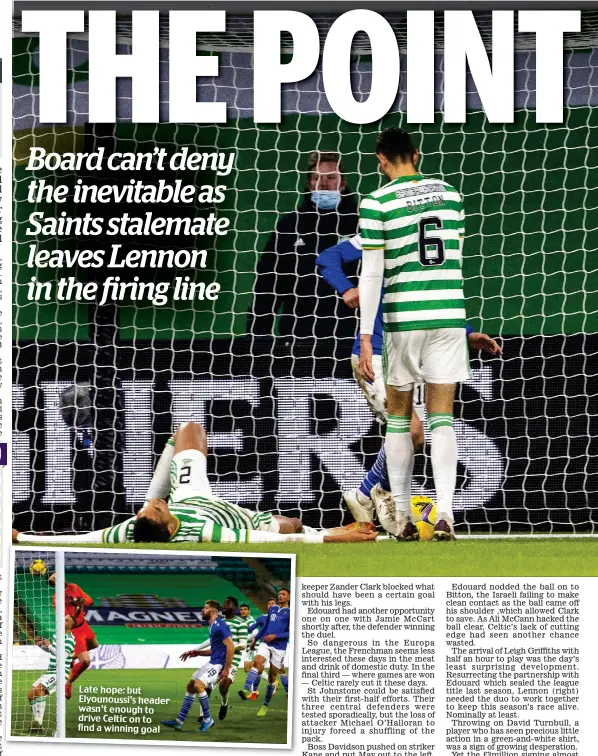  ??  ?? Late hope: but Elyounouss­i’s header wasn’t enough to drive Celtic on to find a winning goal