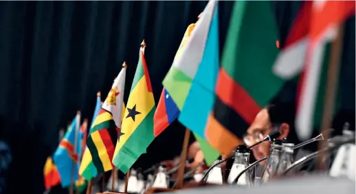  ?? ?? National flags at the BRICS-Africa Outreach and BRICS Plus Dialogue in Johannesbu­rg, South Africa, on 24 August