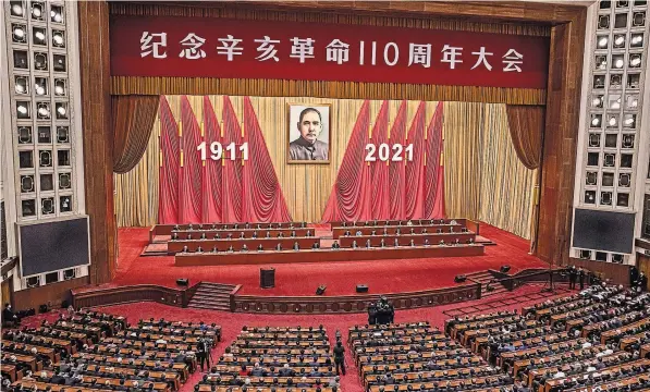  ?? ROMAN PILIPEY/EPA, VIA SHUTTERSTO­CK ?? A resolution reinforcin­g the policies of President Xi Jinping will shape China for decades. Mr. Xi speaking in the Great Hall of the People.