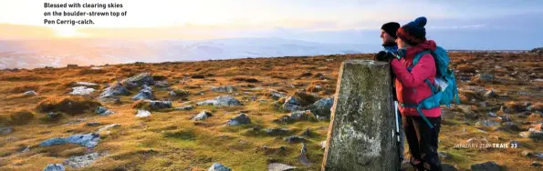  ??  ?? Blessed with clearing skies on the boulder-strewn top of Pen Cerrig-calch.