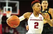  ?? Special to NWA Democrat-Gazette/DAVID BEACH ?? Arkansas’ Alexis Tolefree drives to the basket against Arizona State at Bud Walton Arena on Sunday.