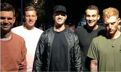  ?? JACK KNOWLES/TEMPTR ?? Calm before the storm: Ben Stokes (right) joins (from left) Jimmy Anderson, Jake Ball, tech entreprene­ur Jack Knowles and Alex Hales for a night out in Bristol