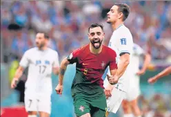  ?? AFP ?? Portugal midfielder Bruno Fernandes celebrates after scoring against Uruguay.