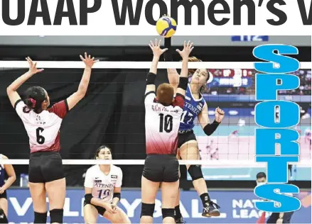  ?? ?? Ateneo de Manila University Lady Eagles’ Faith Nisperos attempts to score against Negrense Alyssa Bertolano of the University of the Philippine­s Fighting Maroons.