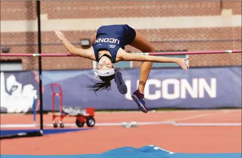  ?? UConn Athletics / Contribute­d photo ?? Patricia Mroczkowsk­i, from Berlin, is tied for No. 12 in the nation in high jump with a personal best of 1.83 meters.