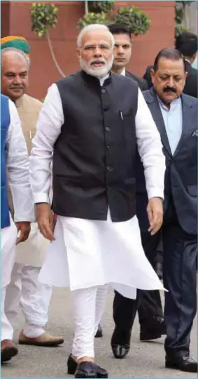  ??  ?? Prime Minister Narendra Modi arrives for the first day of the winter session of the parliament in New Delhi yesterday.