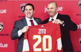  ?? Courtesy of Florida Panthers ?? Bill Zito, right, being introduced as the Panthers new general manager on Sept. 2, 2020, said: ‘People have likened roster-building to a symphony.’