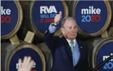  ?? AP ?? MIXED MESSAGES: Democratic presidenti­al candidate Mike Bloomberg gives a thumbs-up after a campaign event at Hardywood Park Craft Brewery in Richmond, Va.