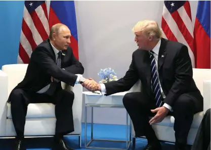  ?? FOTO: SPT/KREMLIN.RU ?? Donald Trump och Vladimir Putin träffade varandra för första gången under G20-mötet i juli i fjol.