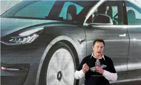  ?? Photograph: Aly Song/ ?? Tesla CEO, Elon Musk, speaks onstage during a delivery event for Tesla China-made Model 3 cars at its factory in Shanghai, China, in January 2020.