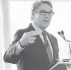  ?? Steve Gonzales / Houston Chronicle ?? Energy Secretary Rick Perry, pushing coal, is set to appear at an energy conference Wednesday in Houston.