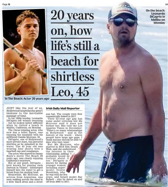  ??  ?? In The Beach: Actor 20 years ago On the beach: Leonardo DiCaprio in Malibu on Monday