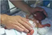 ??  ?? De kleine Pieter werd geboren na 25 weken en 5 dagen zwangersch­ap. Hij woog amper 800 gram.