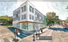 ?? RENDERING BY RIVER STREET ARCHITECTU­RE ?? A three-story, 12,000square-foot building is slated to go up at 401 E. M.L. King Blvd. A Slim & Husky’s pizzeria will anchor the project, which also will hold office space.