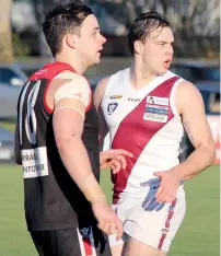  ??  ?? The Di Ciero family had a foot in each camp as Warragul and Traralgon took each other on at Western Park on Saturday’s. Warragul’s Ashley (at left) was one of his side’s best on the day while his brother Luke (right) kicked three goals for the Maroons....