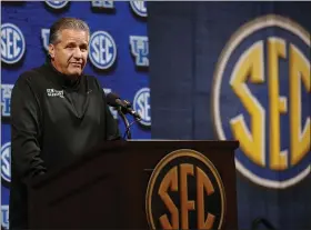  ?? BUTCH DILL - THE ASSOCIATED PRESS ?? Kentucky head coach John Calipari speaks during the Southeaste­rn Conference NCAA college basketball media day, Wednesday, Oct. 16, 2019, in Birmingham, Ala.