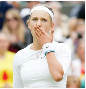  ??  ?? Victoria Azarenka reacts during a match in Wimbledon in this file photo. (Reuters)