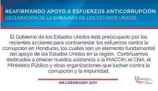  ??  ?? TWITTER. Este es el comunicado difundido ayer en la red social por la representa­ción de la embajada de EUA en Honduras.