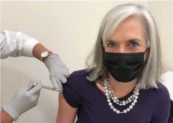  ?? PHOTO COURTESY OF KATHERINE CLARK ?? ‘REVERE’S A GREAT EXAMPLE’: U.S. Rep. Katherine Clark gets her first dose of coronaviru­s vaccine.